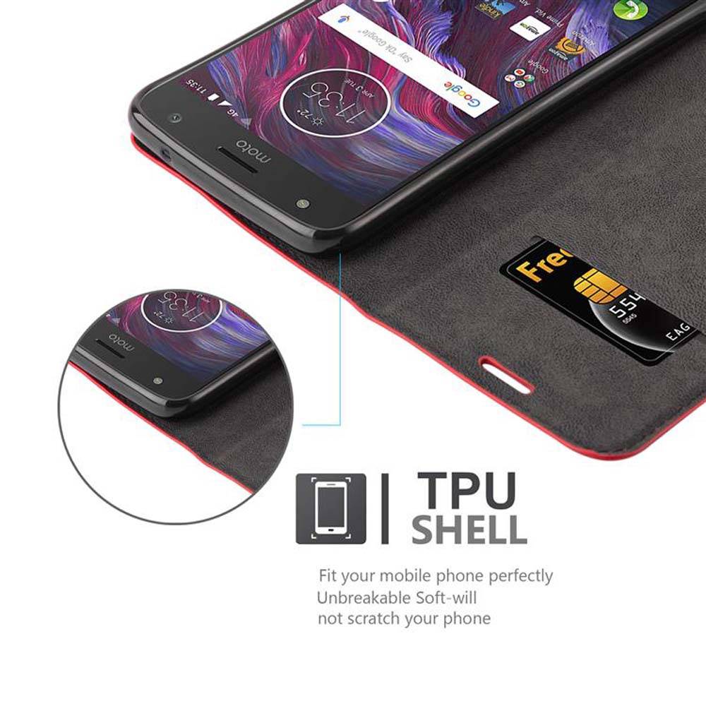 Cadorabo Hülle für Motorola MOTO X4 Schutz Hülle in Rot Handyhülle Etui Case Cover Magnetverschluss
