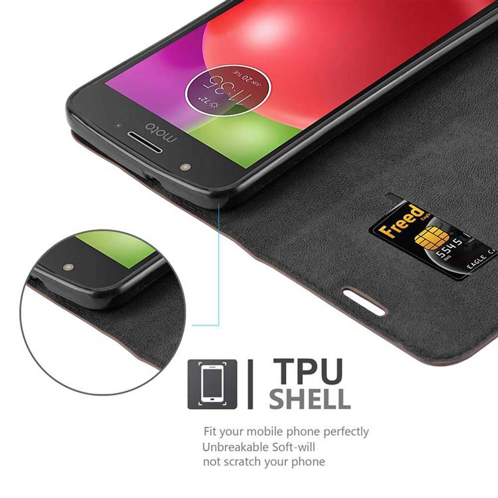 Cadorabo Hülle für Motorola MOTO E4 Schutz Hülle in Braun Handyhülle Etui Case Cover Magnetverschluss