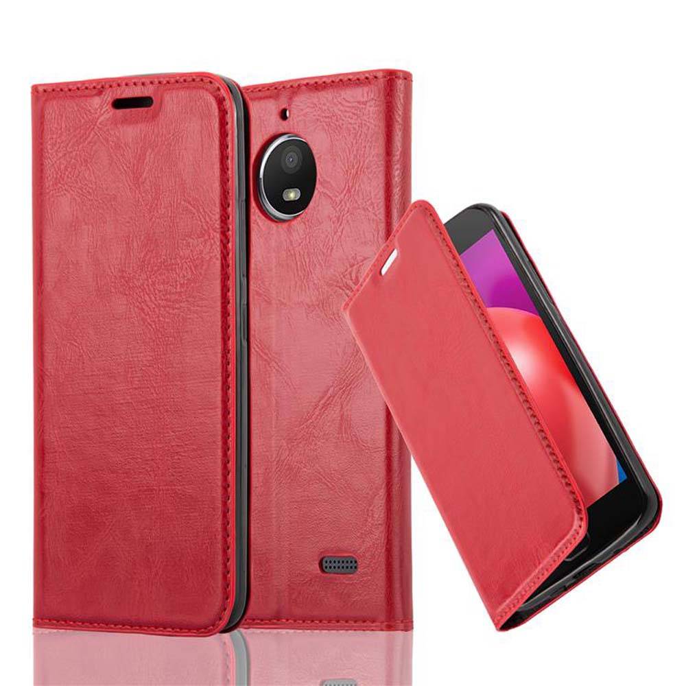 Cadorabo Hülle für Motorola MOTO E4 Schutz Hülle in Rot Handyhülle Etui Case Cover Magnetverschluss