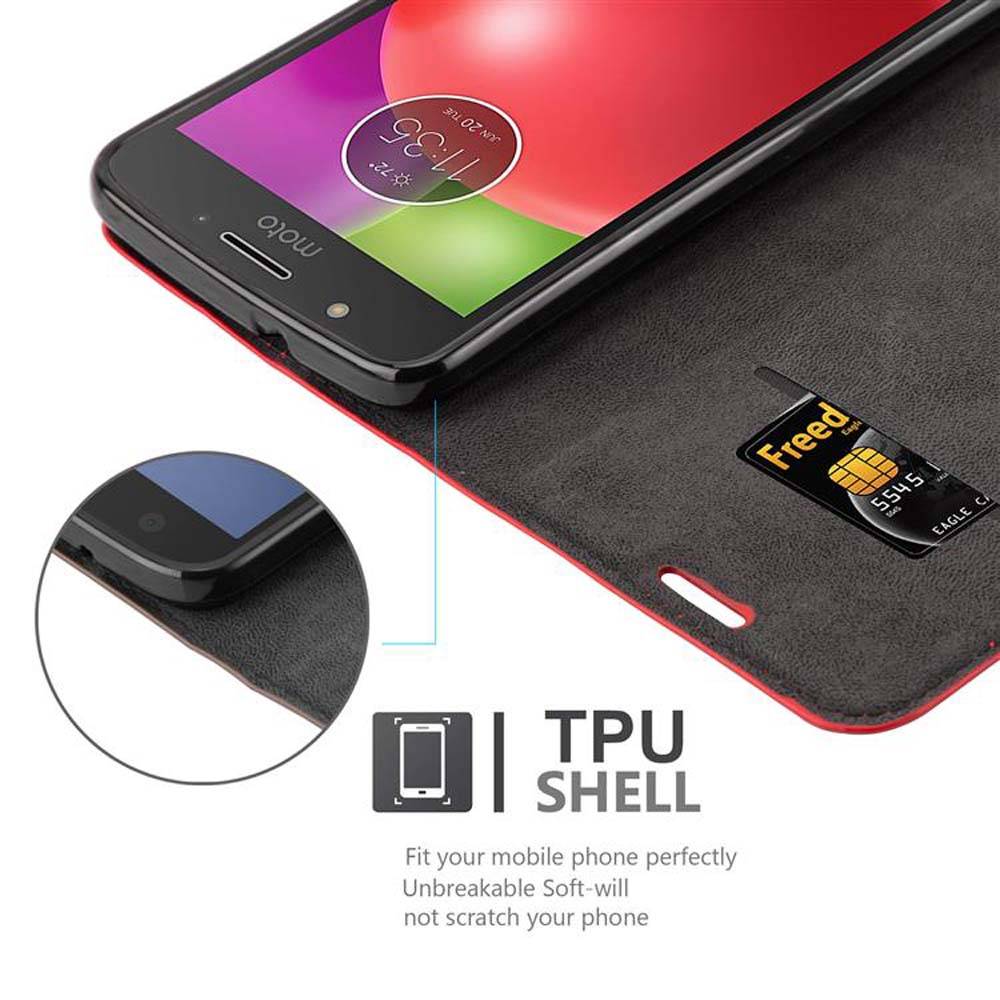 Cadorabo Hülle für Motorola MOTO E4 Schutz Hülle in Rot Handyhülle Etui Case Cover Magnetverschluss