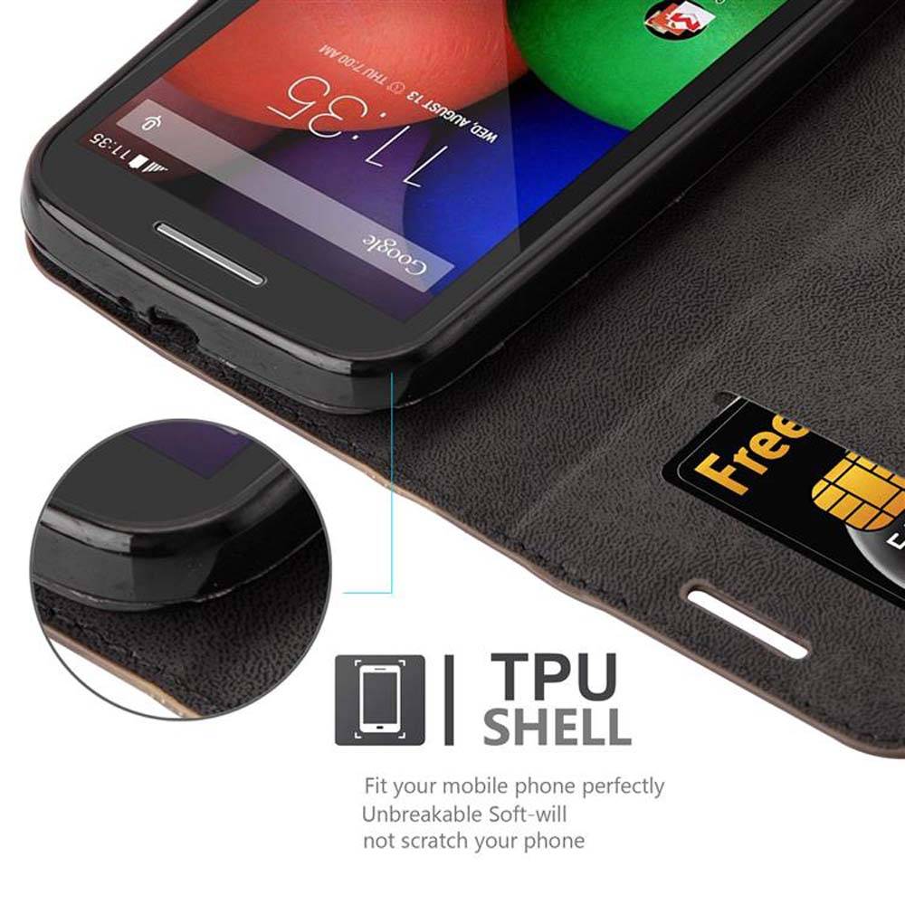 Cadorabo Hülle für Motorola MOTO E1 Schutz Hülle in Braun Handyhülle Etui Case Cover Magnetverschluss