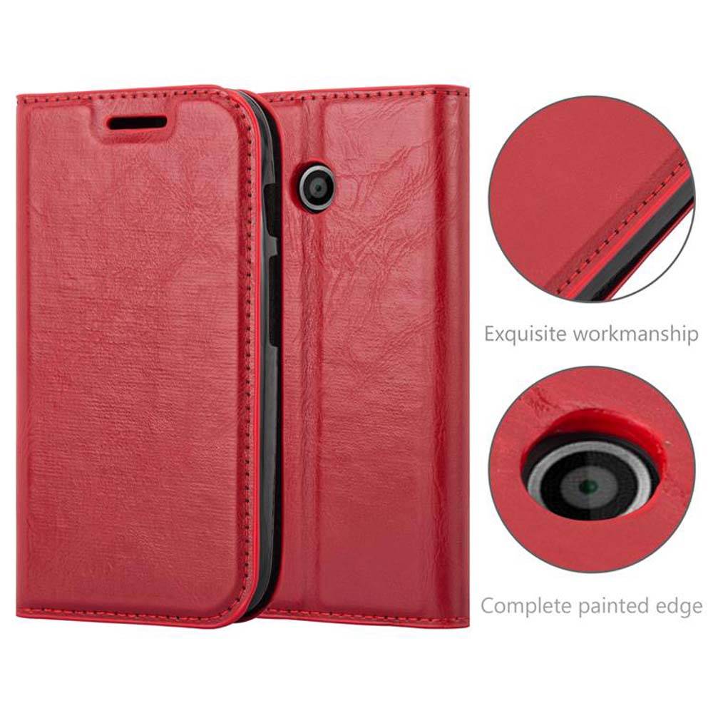 Cadorabo Hülle für Motorola MOTO E1 Schutz Hülle in Rot Handyhülle Etui Case Cover Magnetverschluss