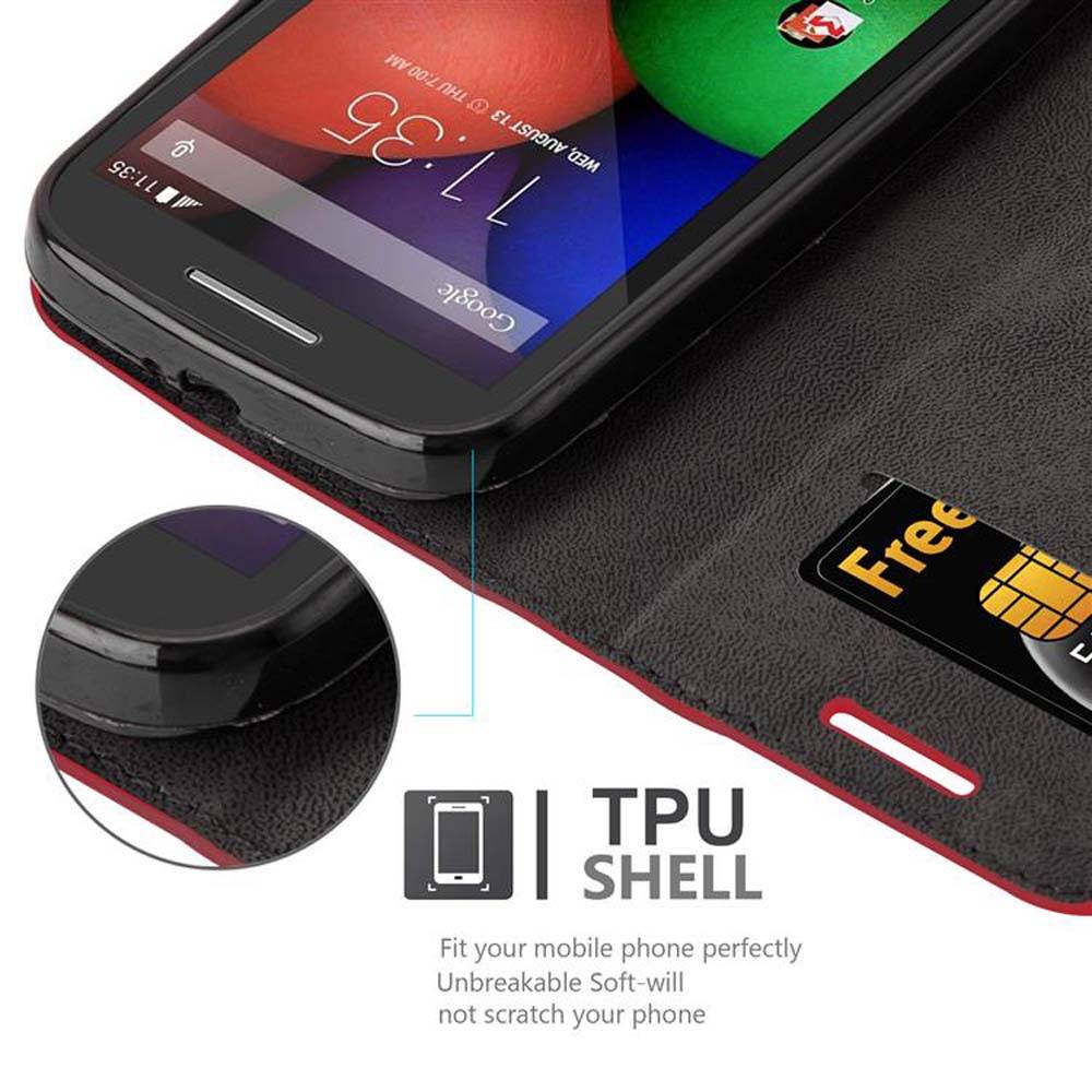 Cadorabo Hülle für Motorola MOTO E1 Schutz Hülle in Rot Handyhülle Etui Case Cover Magnetverschluss