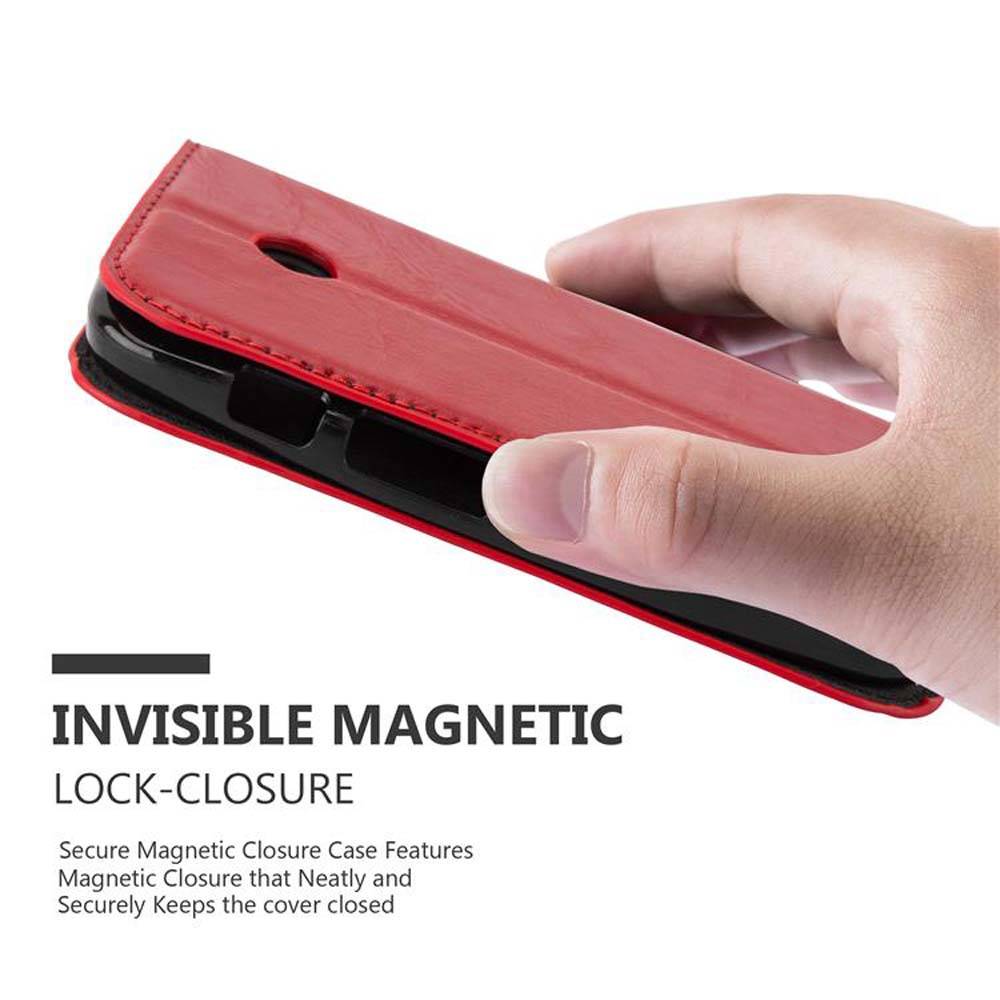 Cadorabo Hülle für Motorola MOTO E1 Schutz Hülle in Rot Handyhülle Etui Case Cover Magnetverschluss