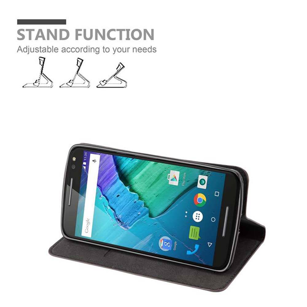 Cadorabo Hülle für Motorola MOTO X STYLE Schutz Hülle in Braun Handyhülle Etui Case Cover Magnetverschluss