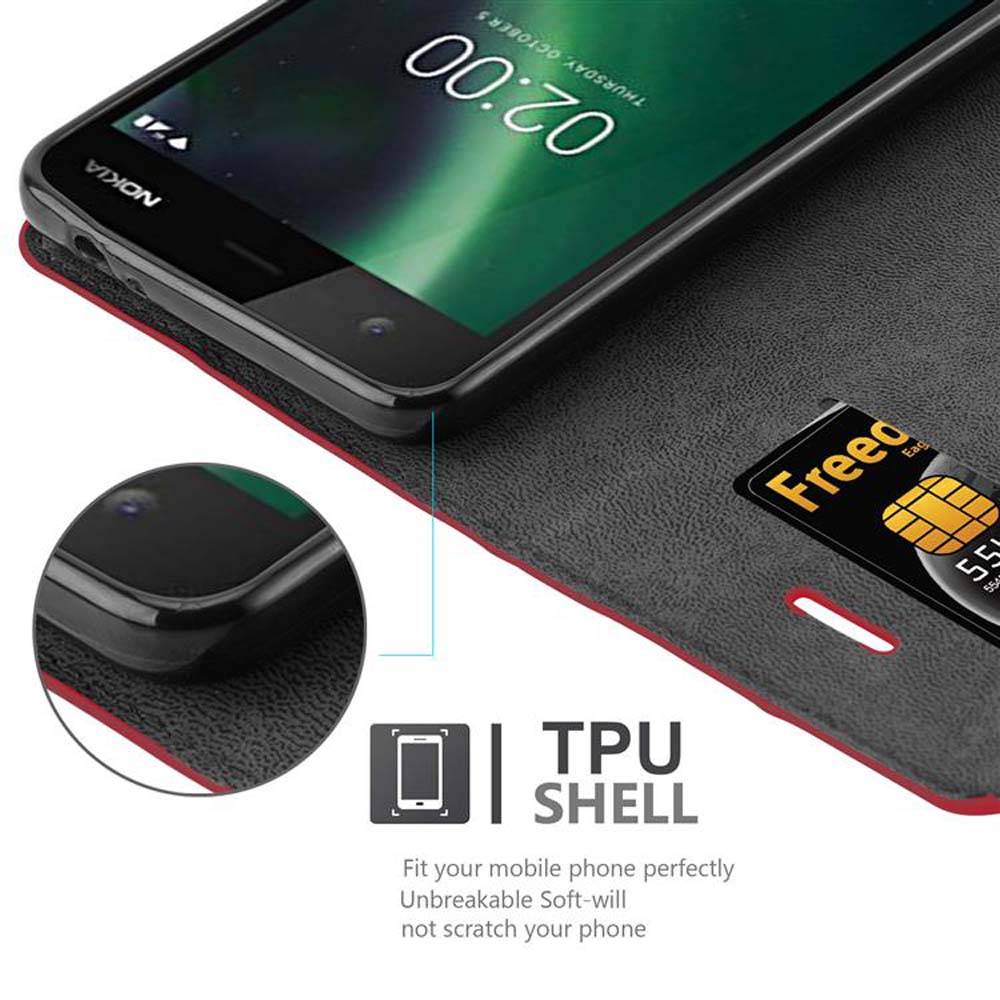 Cadorabo Hülle für Nokia 2 2017 Schutz Hülle in Rot Handyhülle Etui Case Cover Magnetverschluss