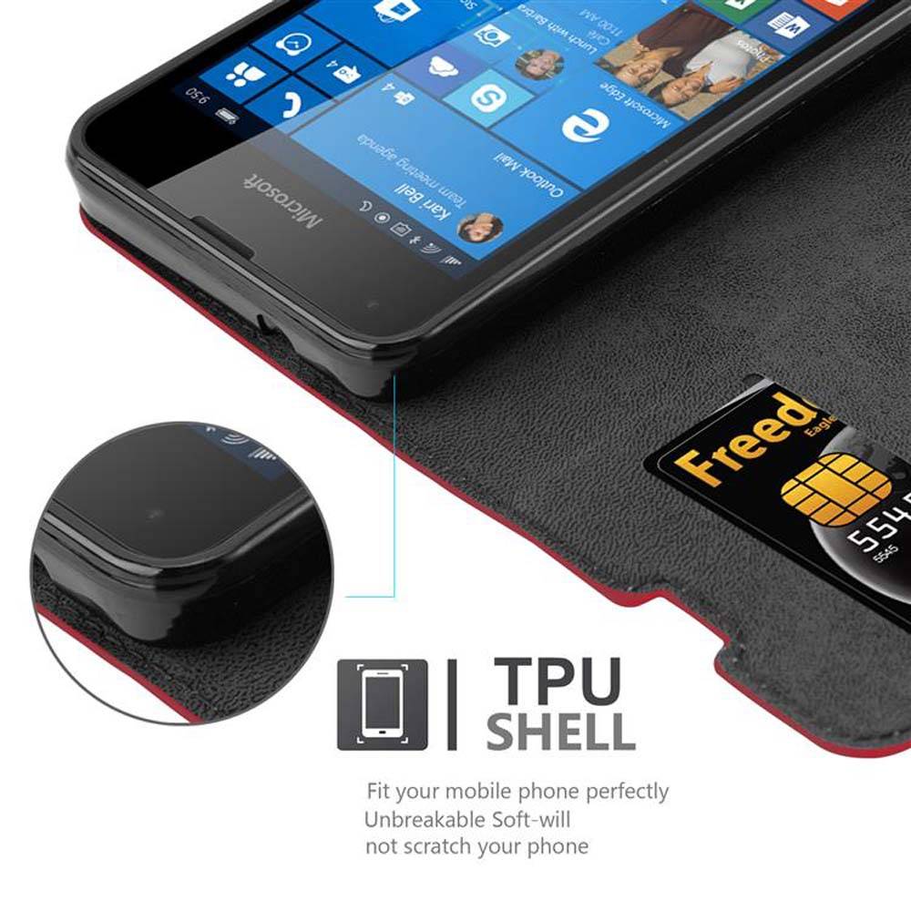 Cadorabo Hülle für Nokia Lumia 550 Schutz Hülle in Rot Handyhülle Etui Case Cover Magnetverschluss