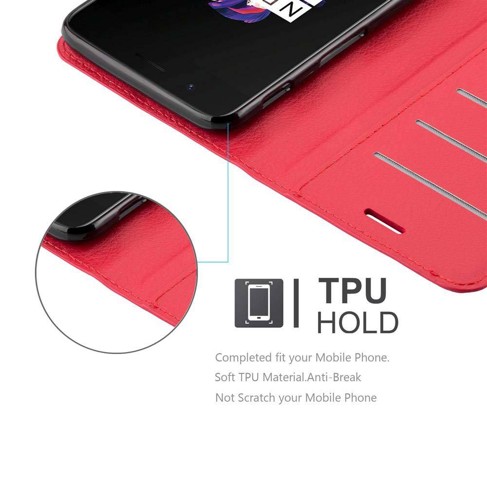 Cadorabo Hülle für OnePlus 5 Schutz Hülle in Rot Handyhülle Etui Case Cover Magnetverschluss