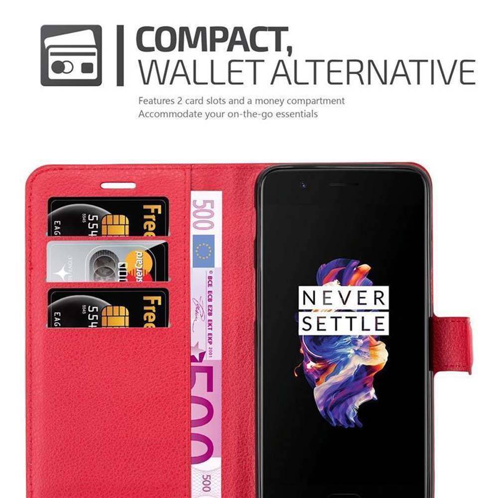 Cadorabo Hülle für OnePlus 5 Schutz Hülle in Rot Handyhülle Etui Case Cover Magnetverschluss