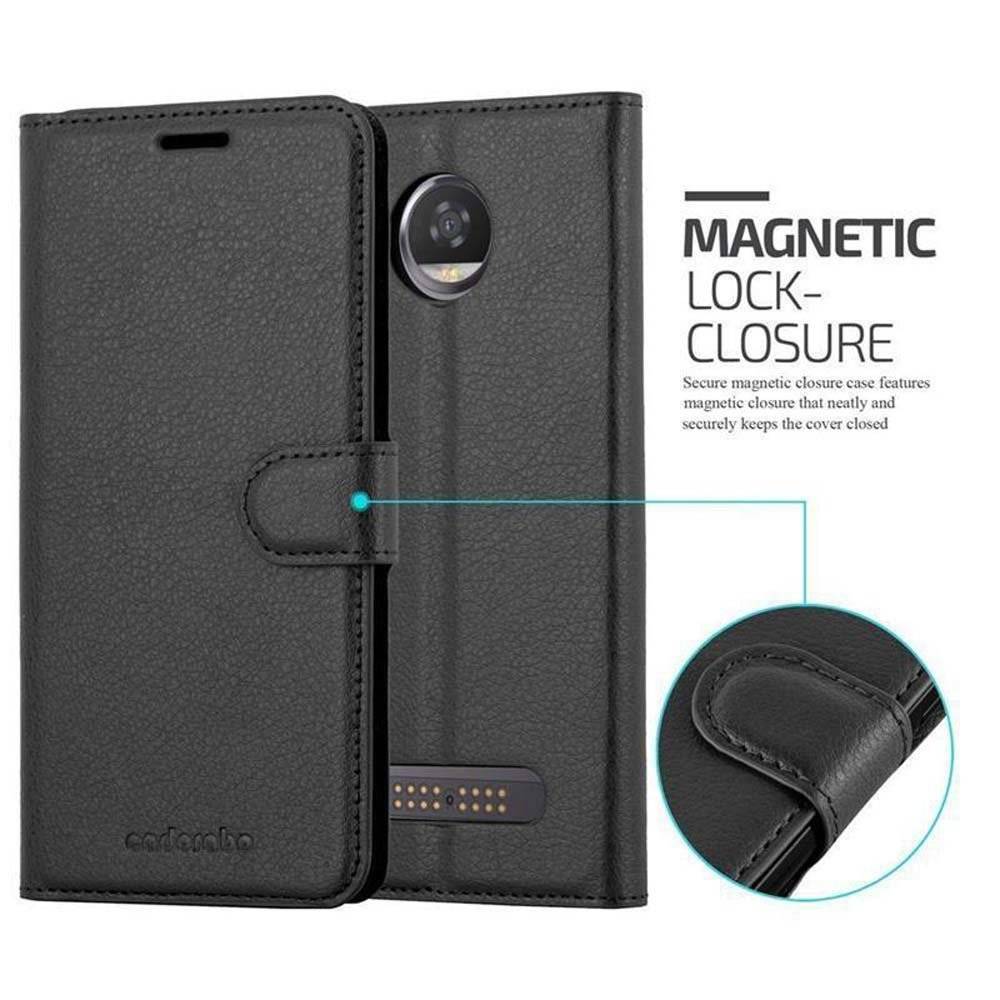Cadorabo Handy Hülle für Motorola MOTO Z2 FORCE Hülle in PHANTOM SCHWARZ , Schutzhülle Tasche Hülle case cover mit Kartenfach und Standfunktion