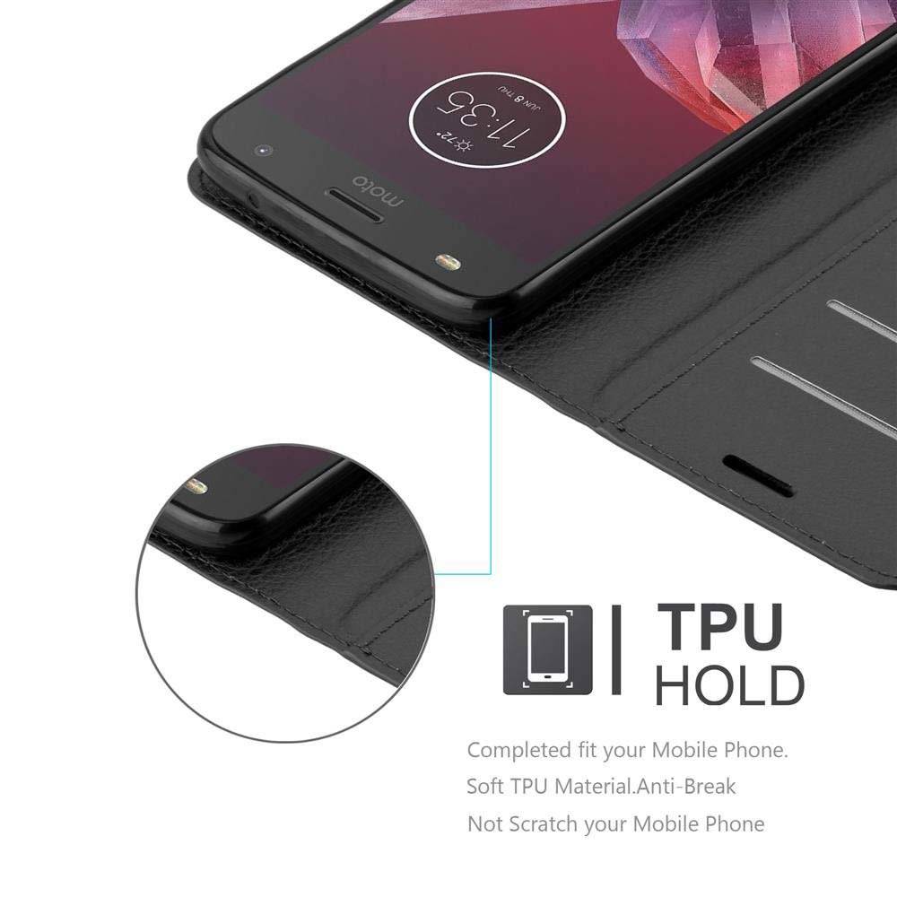 Cadorabo Handy Hülle für Motorola MOTO Z2 FORCE Hülle in PHANTOM SCHWARZ , Schutzhülle Tasche Hülle case cover mit Kartenfach und Standfunktion