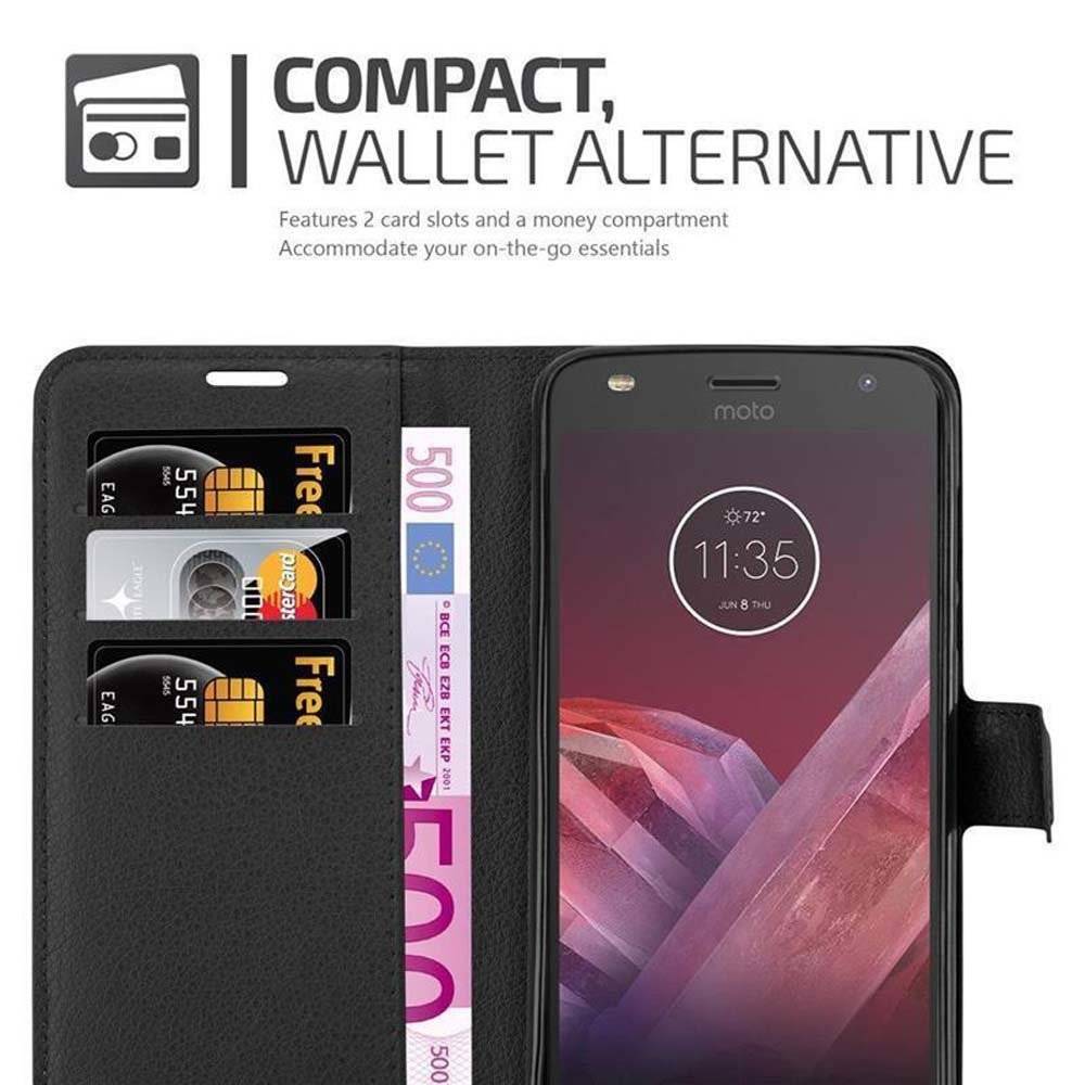 Cadorabo Handy Hülle für Motorola MOTO Z2 FORCE Hülle in PHANTOM SCHWARZ , Schutzhülle Tasche Hülle case cover mit Kartenfach und Standfunktion