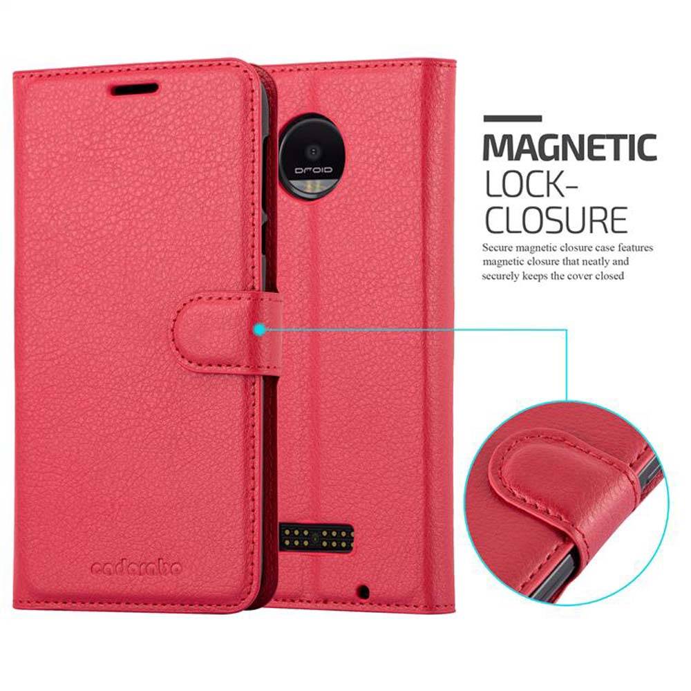 Cadorabo Hülle für Motorola MOTO Z FORCE Schutz Hülle in Rot Handyhülle Etui Case Cover Magnetverschluss
