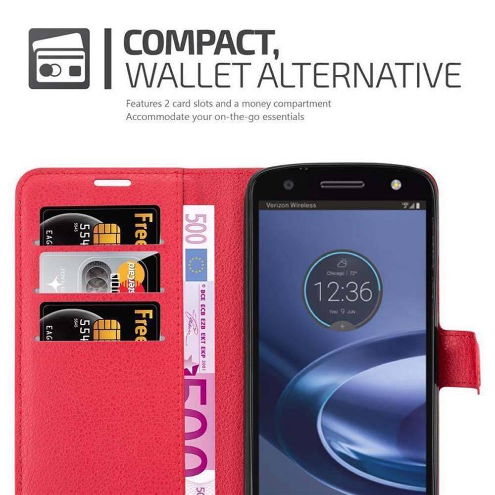 Cadorabo Hülle für Motorola MOTO Z FORCE Schutz Hülle in Rot Handyhülle Etui Case Cover Magnetverschluss