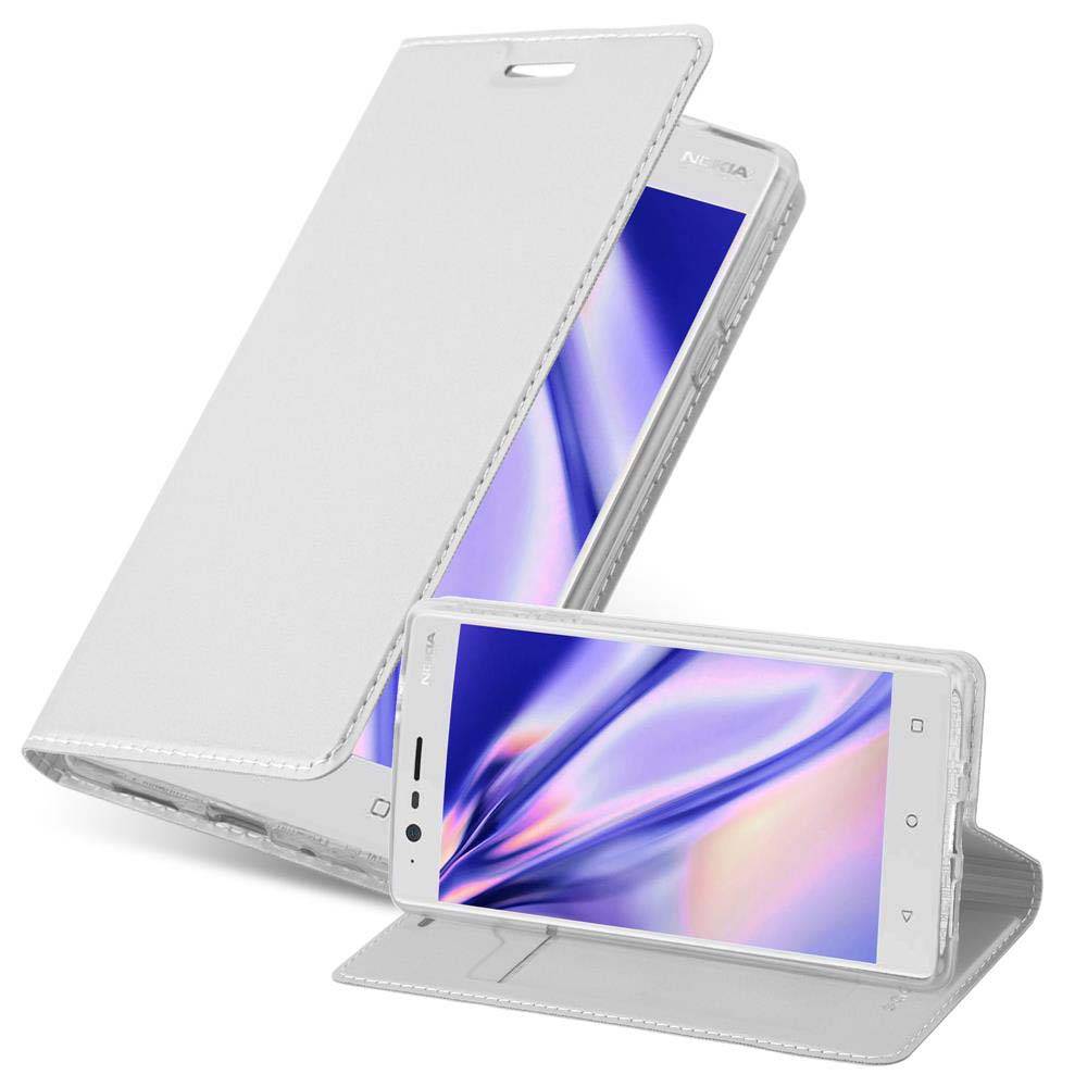 Cadorabo Handyhülle für Nokia 3 2017 Schutz Hülle in Silber Cover Etui Book Case Booklet
