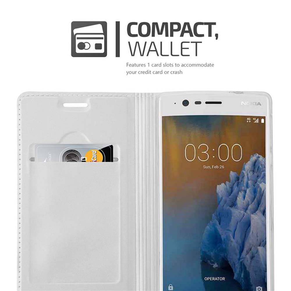 Cadorabo Handyhülle für Nokia 3 2017 Schutz Hülle in Silber Cover Etui Book Case Booklet
