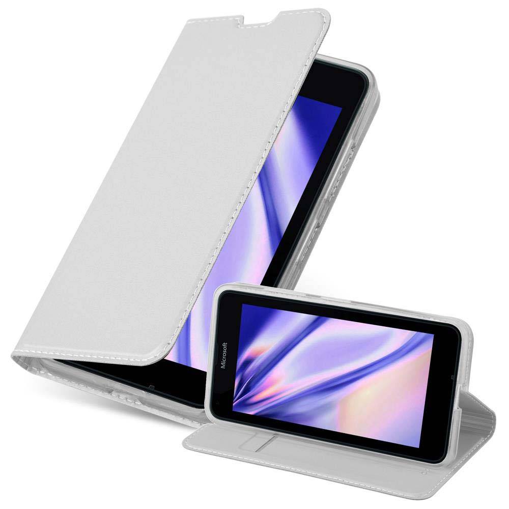 Cadorabo Handyhülle für Nokia Lumia 640 Schutz Hülle in Silber Cover Etui Book Case Booklet