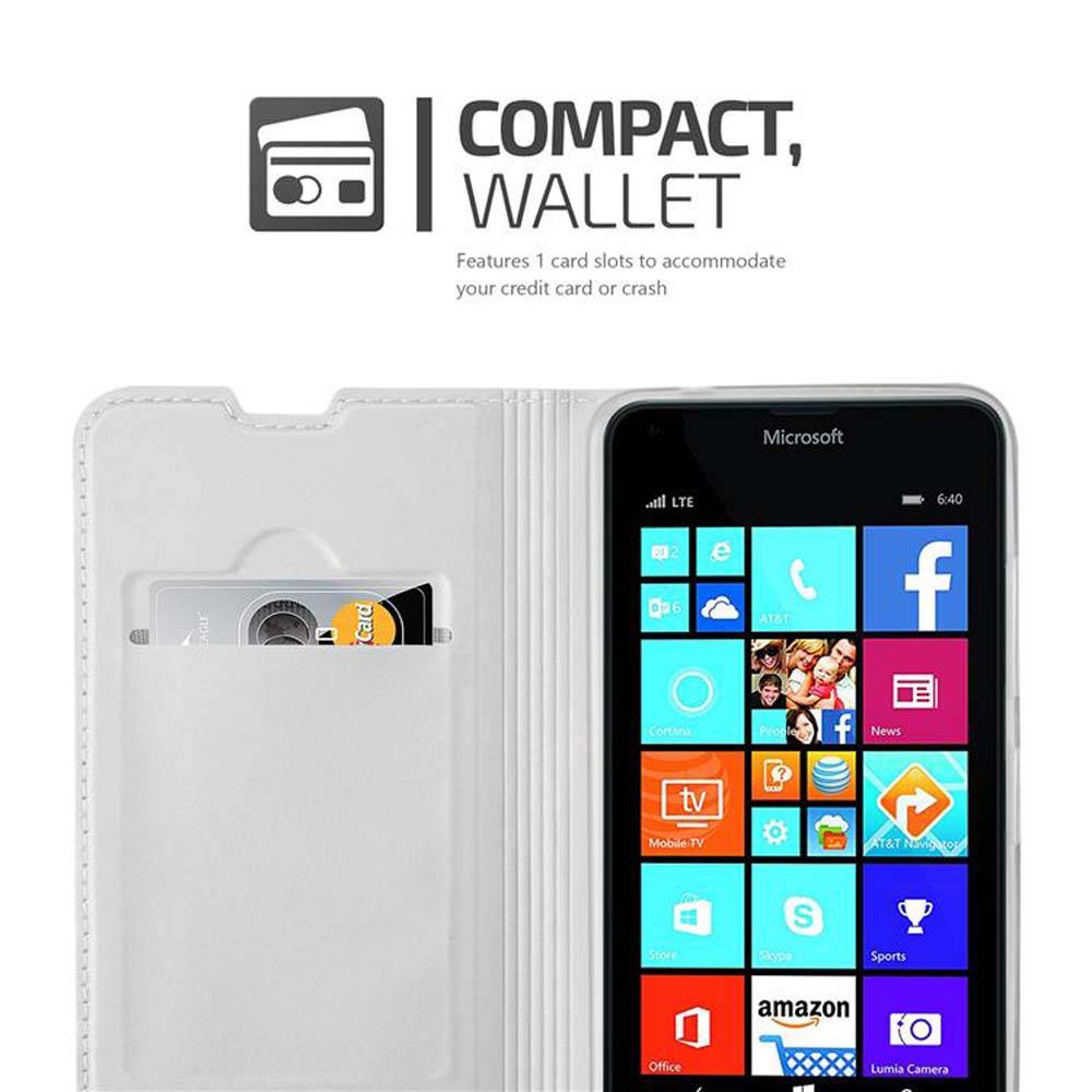 Cadorabo Handyhülle für Nokia Lumia 640 Schutz Hülle in Silber Cover Etui Book Case Booklet