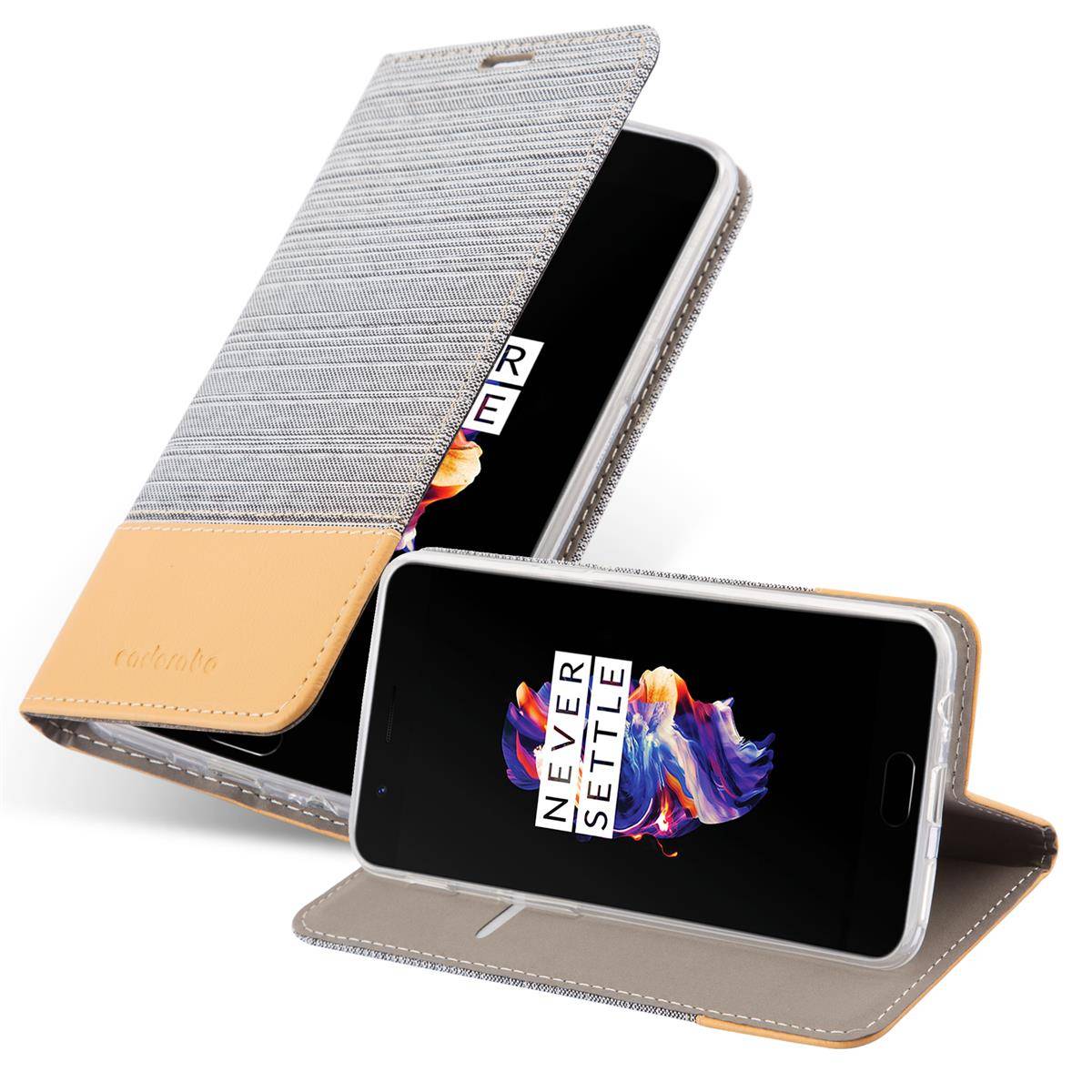 Cadorabo Hülle für OnePlus 5 Schutzhülle in Grau Handy Hülle Etui Book Case Cover