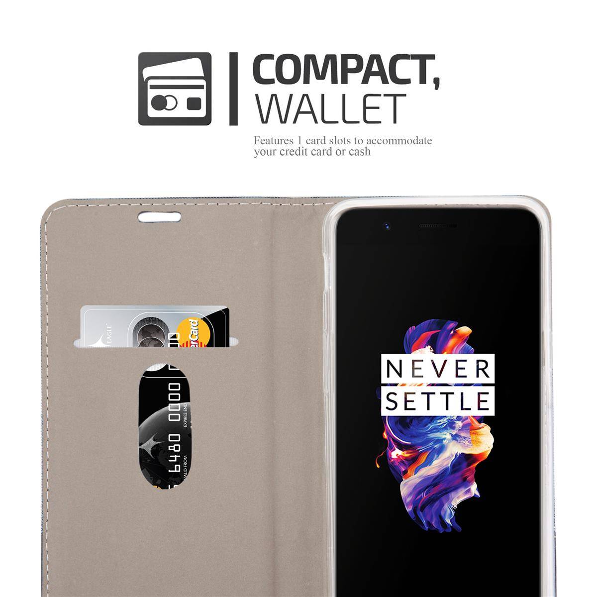 Cadorabo Hülle für OnePlus 5 Schutzhülle in Grau Handy Hülle Etui Book Case Cover