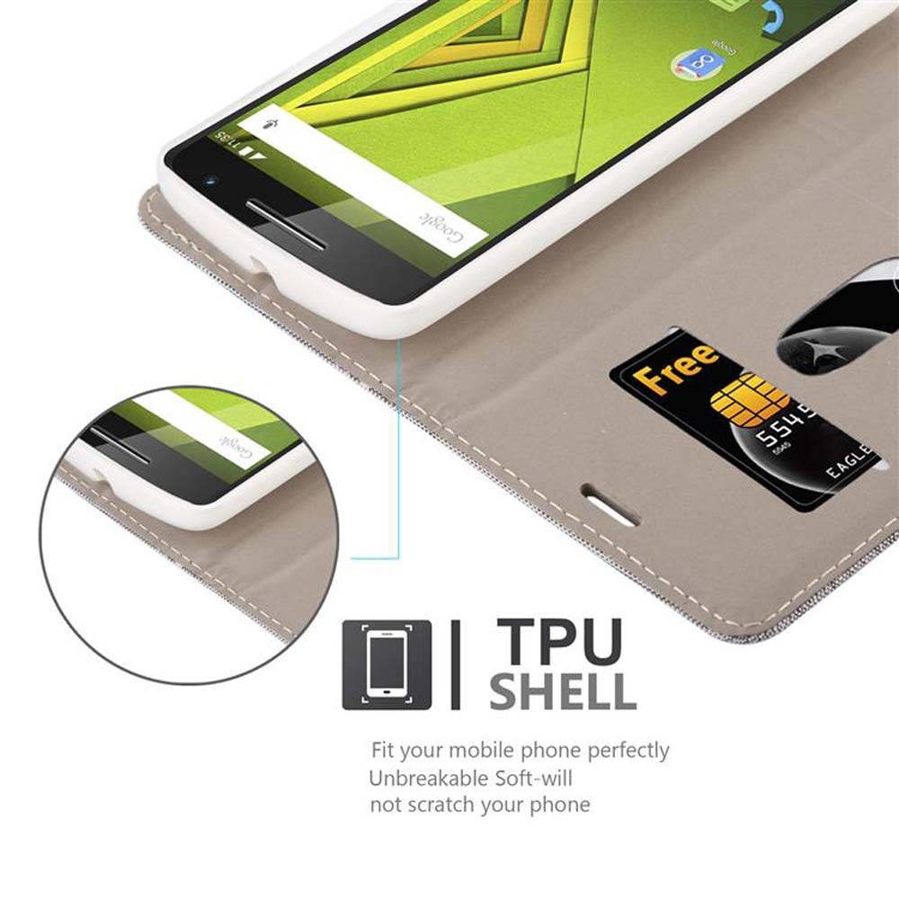 Cadorabo Hülle für Motorola MOTO X PLAY Schutzhülle in Grau Handy Hülle Etui Book Case Cover