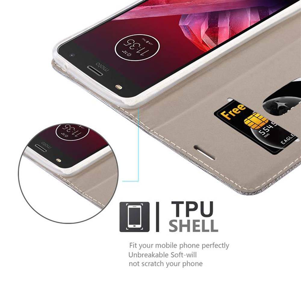 Cadorabo Hülle für Motorola MOTO Z2 PLAY / Z2 FORCE Schutzhülle in Grau Handy Hülle Etui Book Case Cover