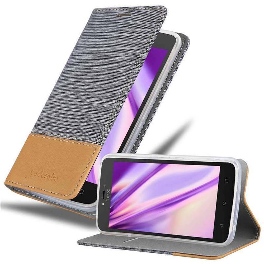 Cadorabo Hülle für Motorola MOTO C PLUS Schutzhülle in Grau Handy Hülle Etui Book Case Cover