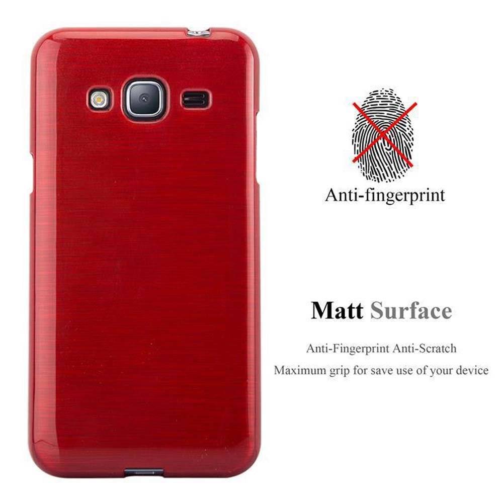 Cadorabo Hülle für Samsung Galaxy J3 / J3 DUOS 2016 Hülle in ROT - Handyhülle aus TPU Silikon - Silikonhülle Schutzhülle Ultra Slim Soft Back Co