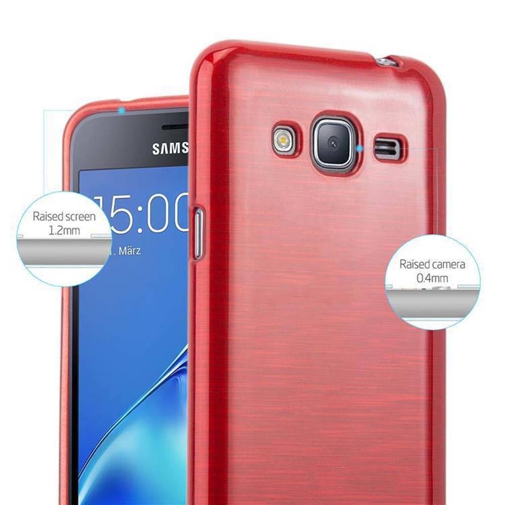 Cadorabo Hülle für Samsung Galaxy J3 / J3 DUOS 2016 Hülle in ROT - Handyhülle aus TPU Silikon - Silikonhülle Schutzhülle Ultra Slim Soft Back Co