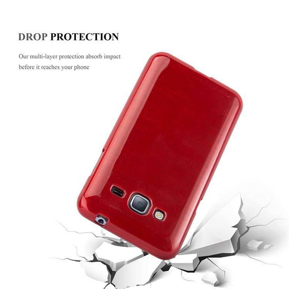 Cadorabo Hülle für Samsung Galaxy J3 / J3 DUOS 2016 Hülle in ROT - Handyhülle aus TPU Silikon - Silikonhülle Schutzhülle Ultra Slim Soft Back Co
