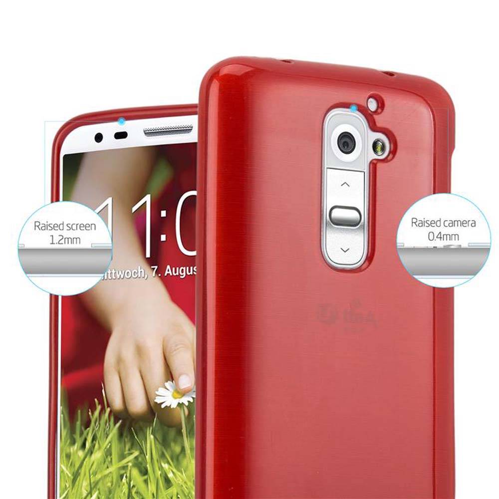 Cadorabo Hülle für LG G2 Schutz Hülle in Rot Schutzhülle TPU Silikon Etui Case Cover