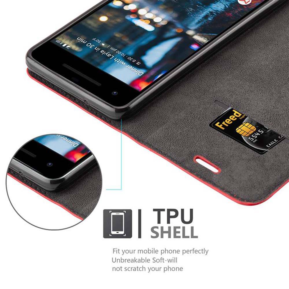Cadorabo Hülle für Google PIXEL 2 Schutz Hülle in Rot Handyhülle Etui Case Cover Magnetverschluss
