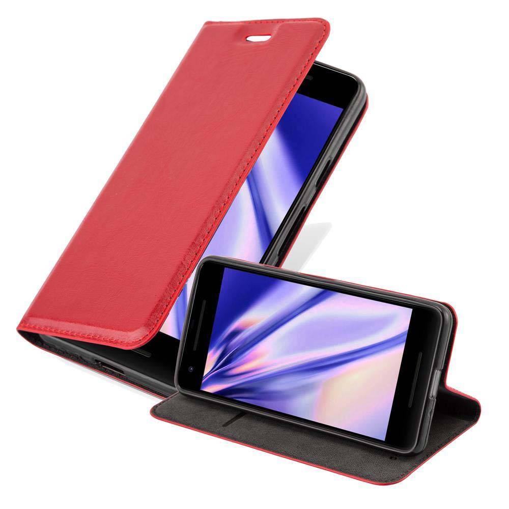 Cadorabo Hülle für Google PIXEL 2 XL Schutz Hülle in Rot Handyhülle Etui Case Cover Magnetverschluss