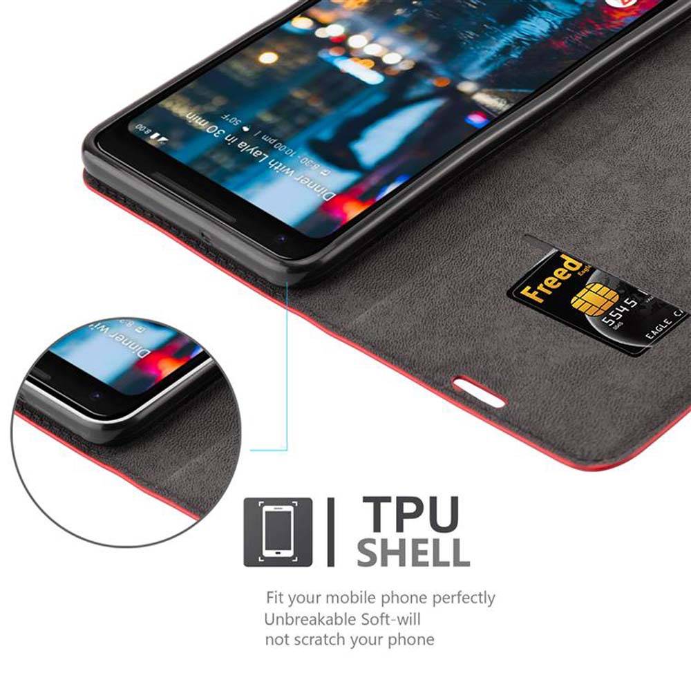 Cadorabo Hülle für Google PIXEL 2 XL Schutz Hülle in Rot Handyhülle Etui Case Cover Magnetverschluss