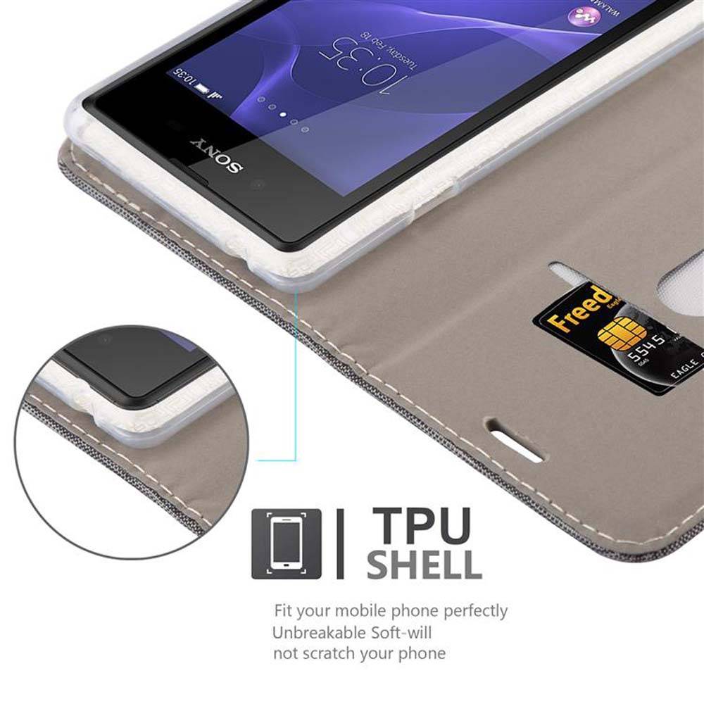 Cadorabo Hülle für Sony Xperia E3 Schutzhülle in Grau Handy Hülle Etui Book Case Cover