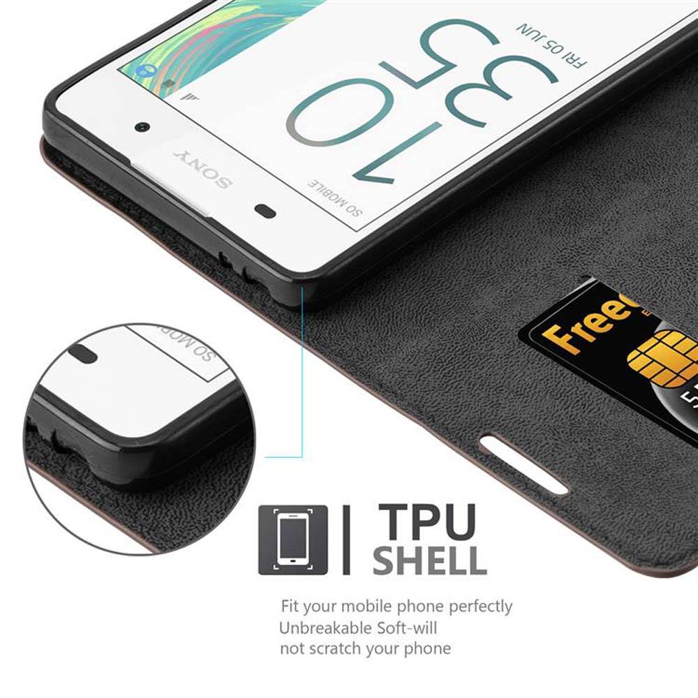 Cadorabo Hülle für Sony Xperia E5 Schutz Hülle in Braun Handyhülle Etui Case Cover Magnetverschluss