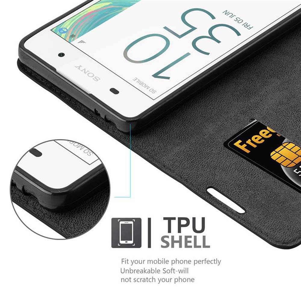 Cadorabo Hülle für Sony Xperia E5 Schutz Hülle in Schwarz Handyhülle Etui Case Cover Magnetverschluss