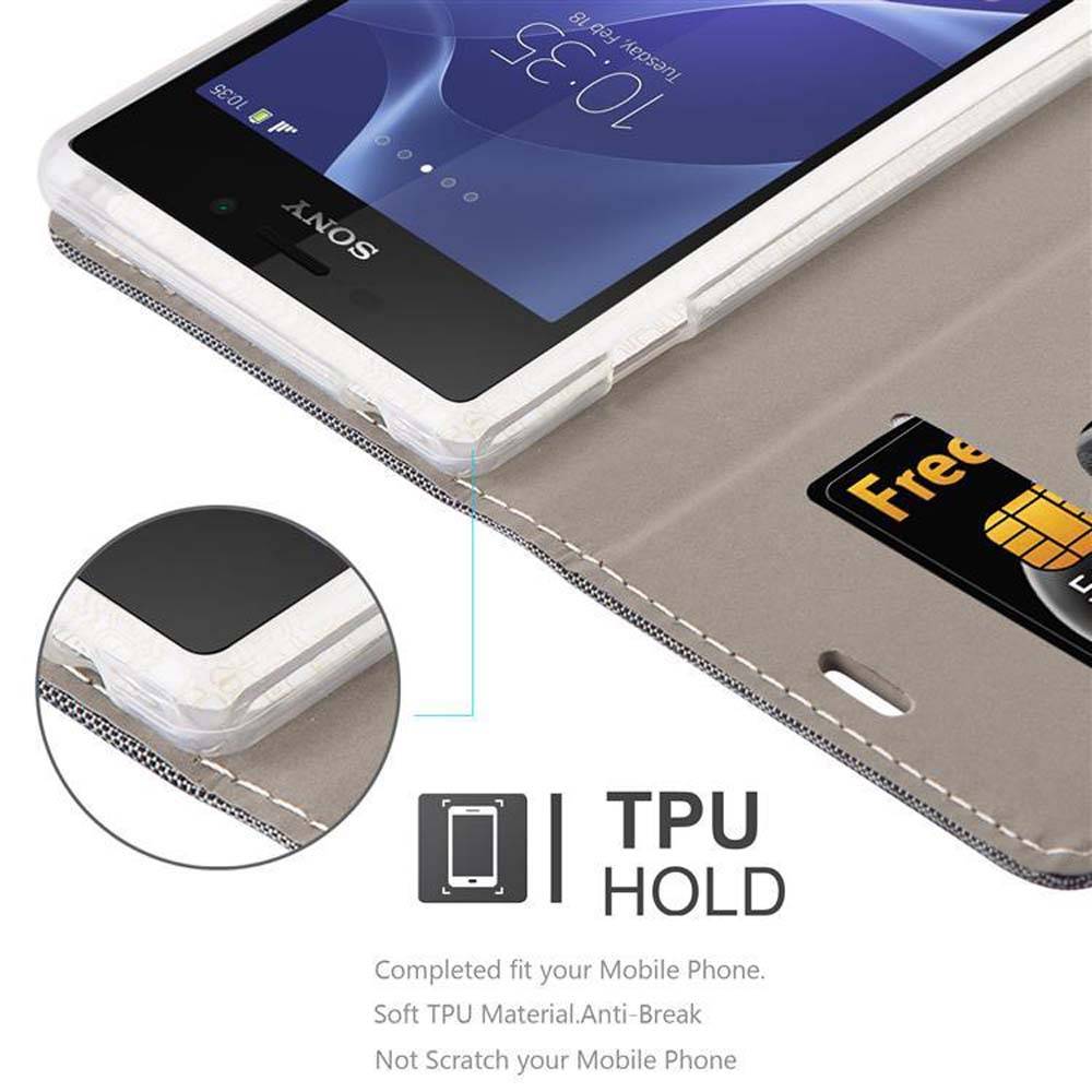 Cadorabo Hülle für Sony Xperia M2 / M2 AQUA Schutzhülle in Grau Handy Hülle Etui Book Case Cover