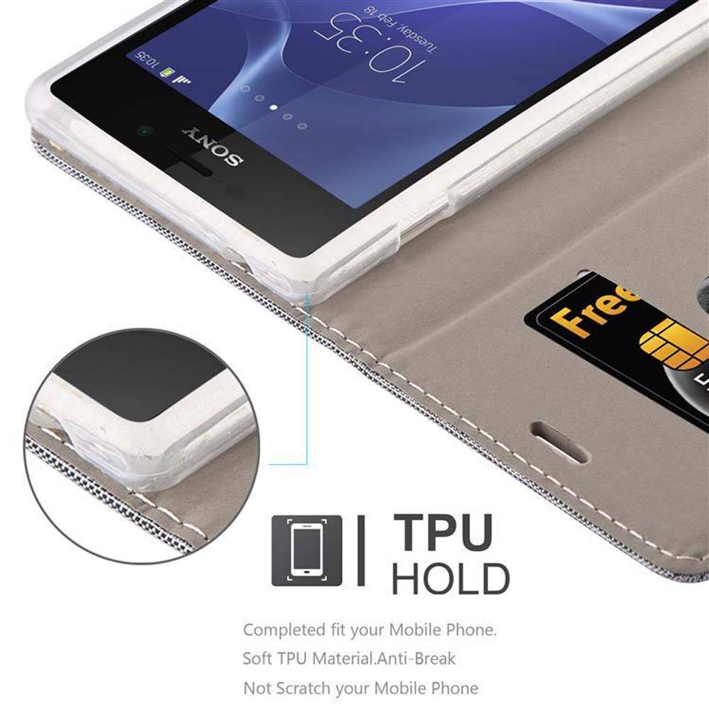 Cadorabo Hülle für Sony Xperia M2 / M2 AQUA Schutzhülle in Grau Handy Hülle Etui Book Case Cover