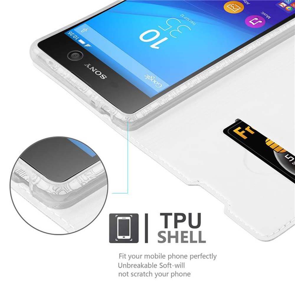 Cadorabo Handyhülle für Sony Xperia M5 Schutz Hülle in Silber Cover Etui Book Case Booklet