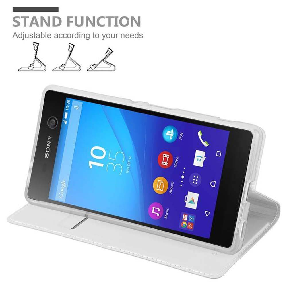 Cadorabo Handyhülle für Sony Xperia M5 Schutz Hülle in Silber Cover Etui Book Case Booklet