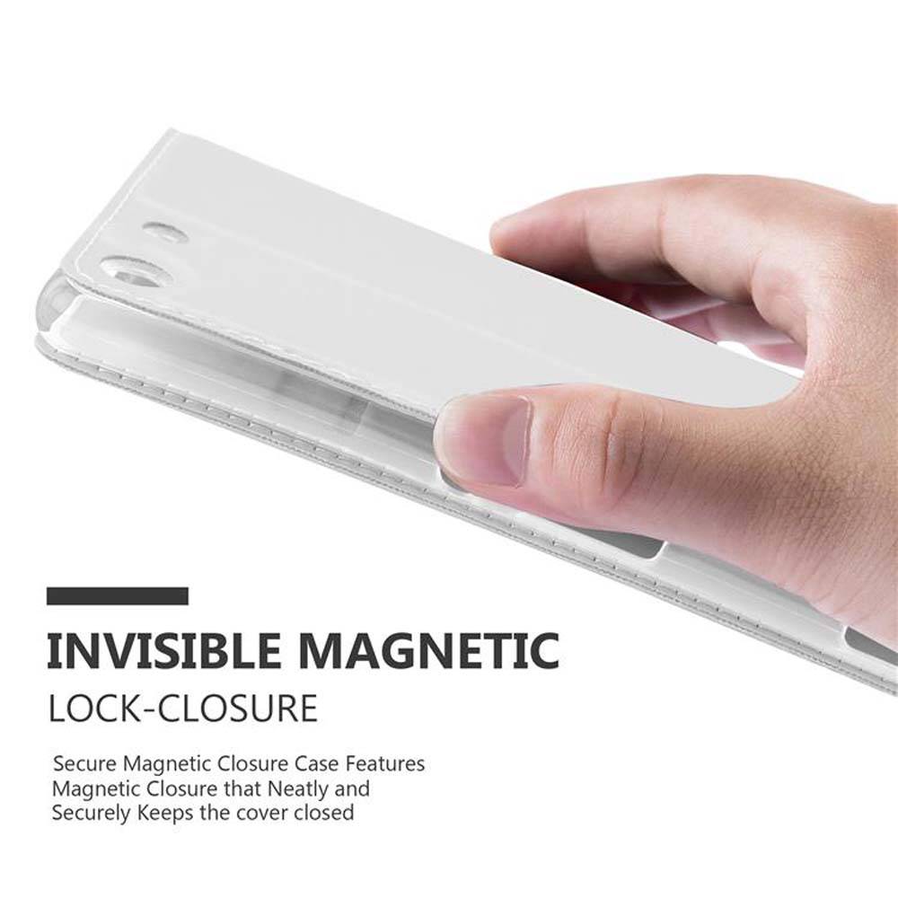 Cadorabo Handyhülle für Sony Xperia M5 Schutz Hülle in Silber Cover Etui Book Case Booklet