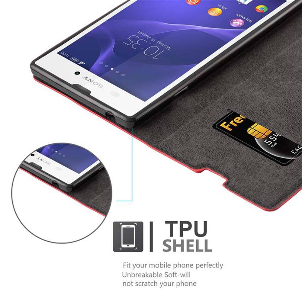 Cadorabo Hülle für Sony Xperia T3 Schutz Hülle in Rot Handyhülle Etui Case Cover Magnetverschluss