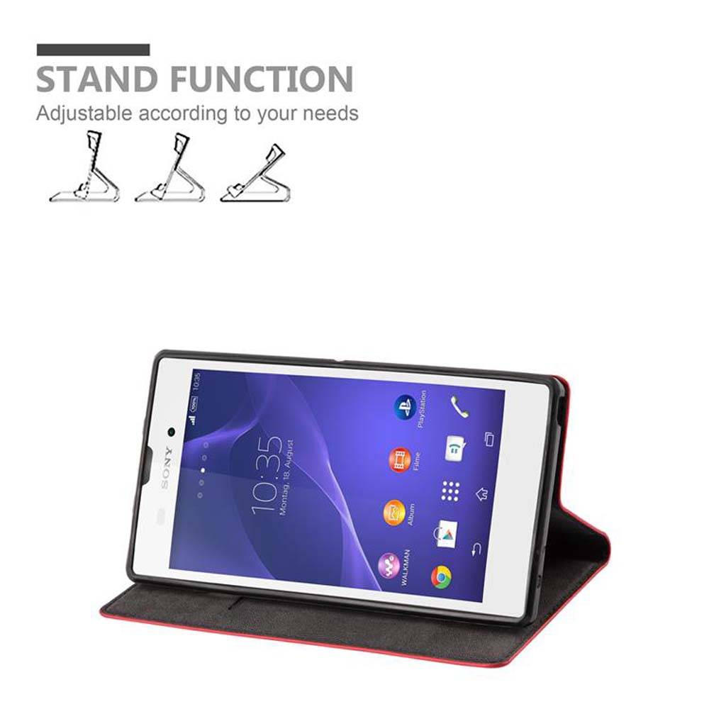 Cadorabo Hülle für Sony Xperia T3 Schutz Hülle in Rot Handyhülle Etui Case Cover Magnetverschluss