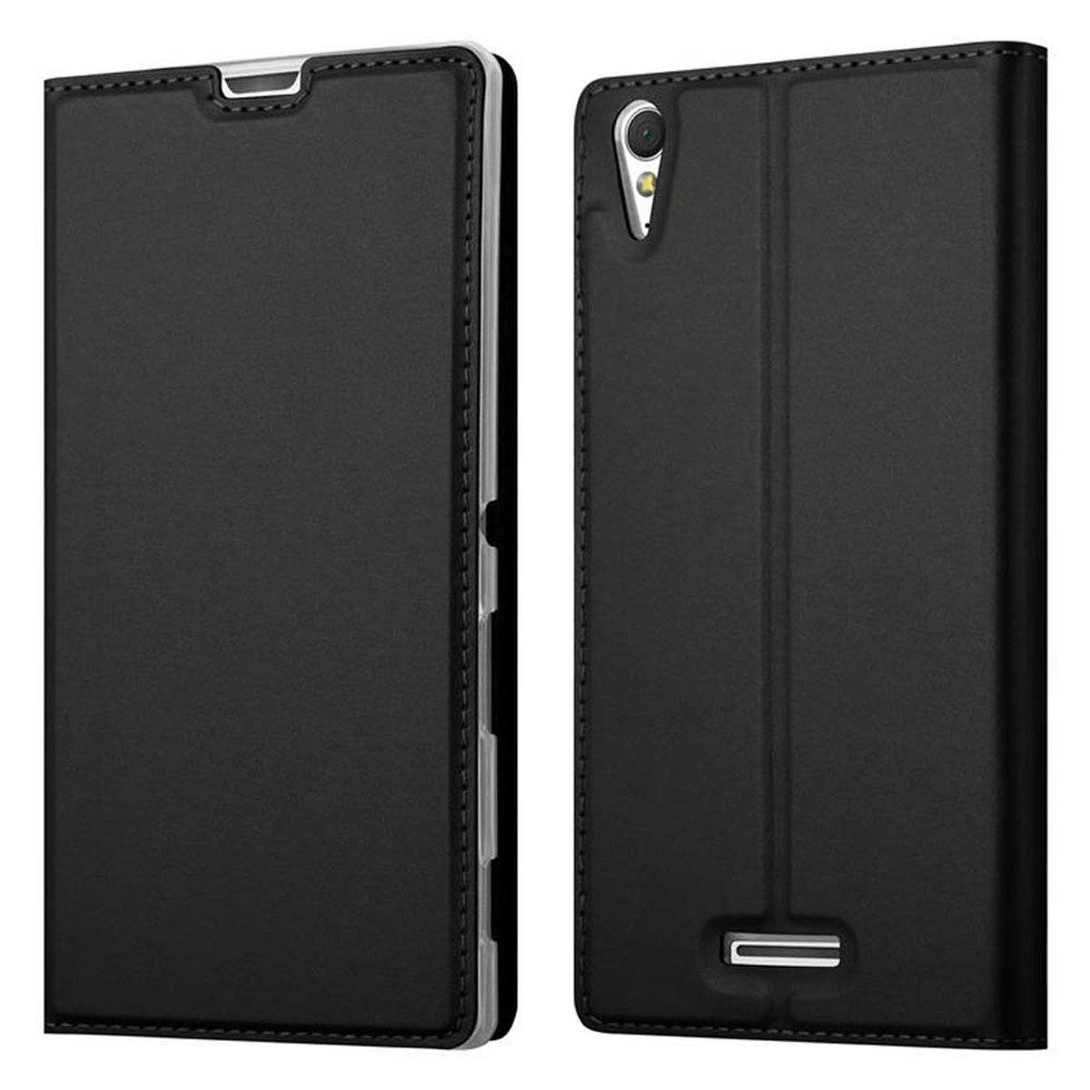 Klappbare Handy Schutzhülle - Hülle - mit Standfunktion und Kartenfach, classy schwarz, Bookcover für Sony Xperia T3