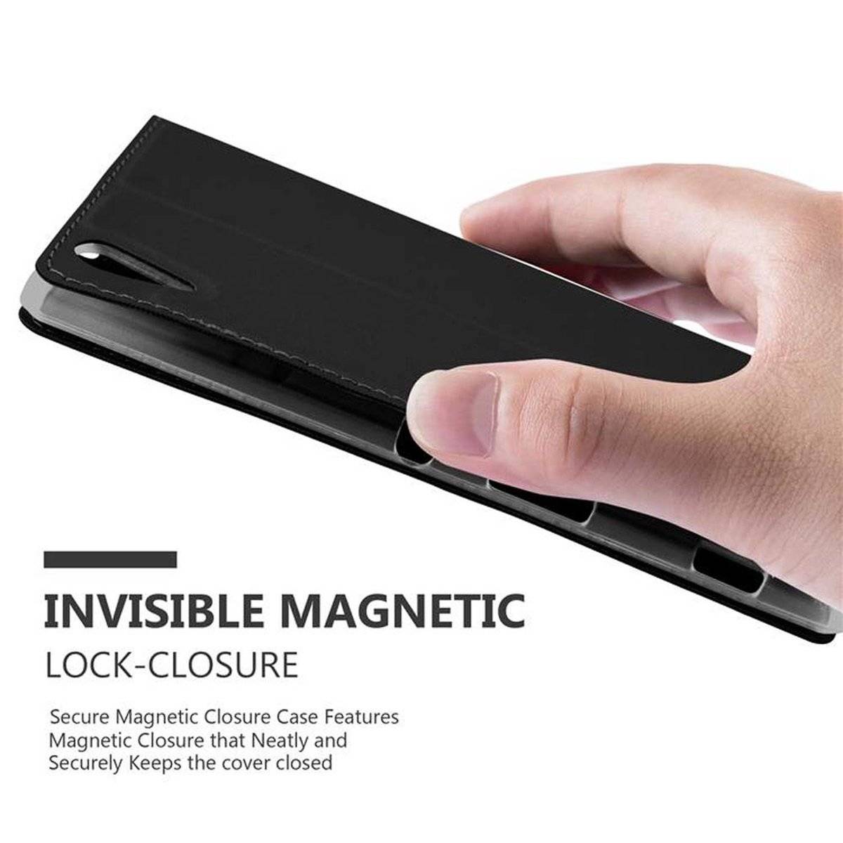 Klappbare Handy Schutzhülle - Hülle - mit Standfunktion und Kartenfach, classy schwarz, Bookcover für Sony Xperia T3