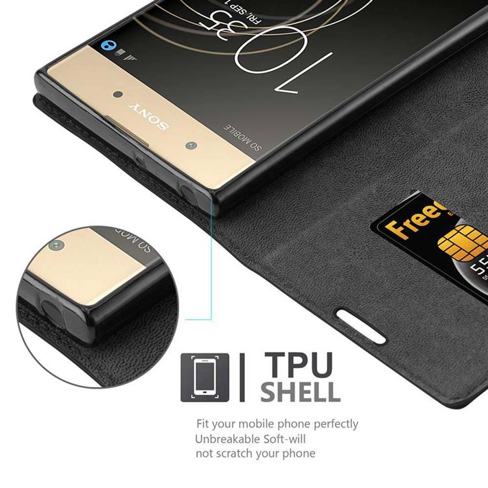 Cadorabo Hülle für Sony Xperia XA1 PLUS Schutz Hülle in Schwarz Handyhülle Etui Case Cover Magnetverschluss