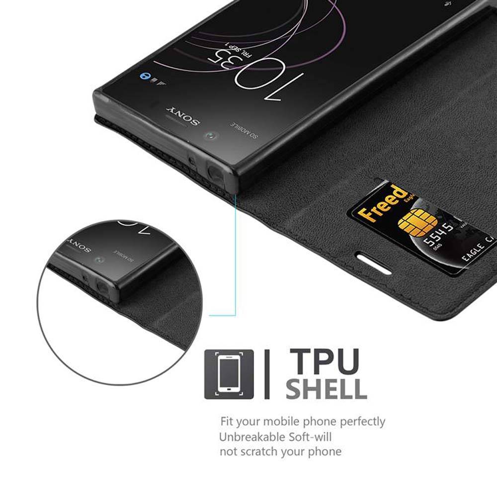 Cadorabo Hülle für Sony Xperia XZ1 COMPACT Schutz Hülle in Schwarz Handyhülle Etui Case Cover Magnetverschluss
