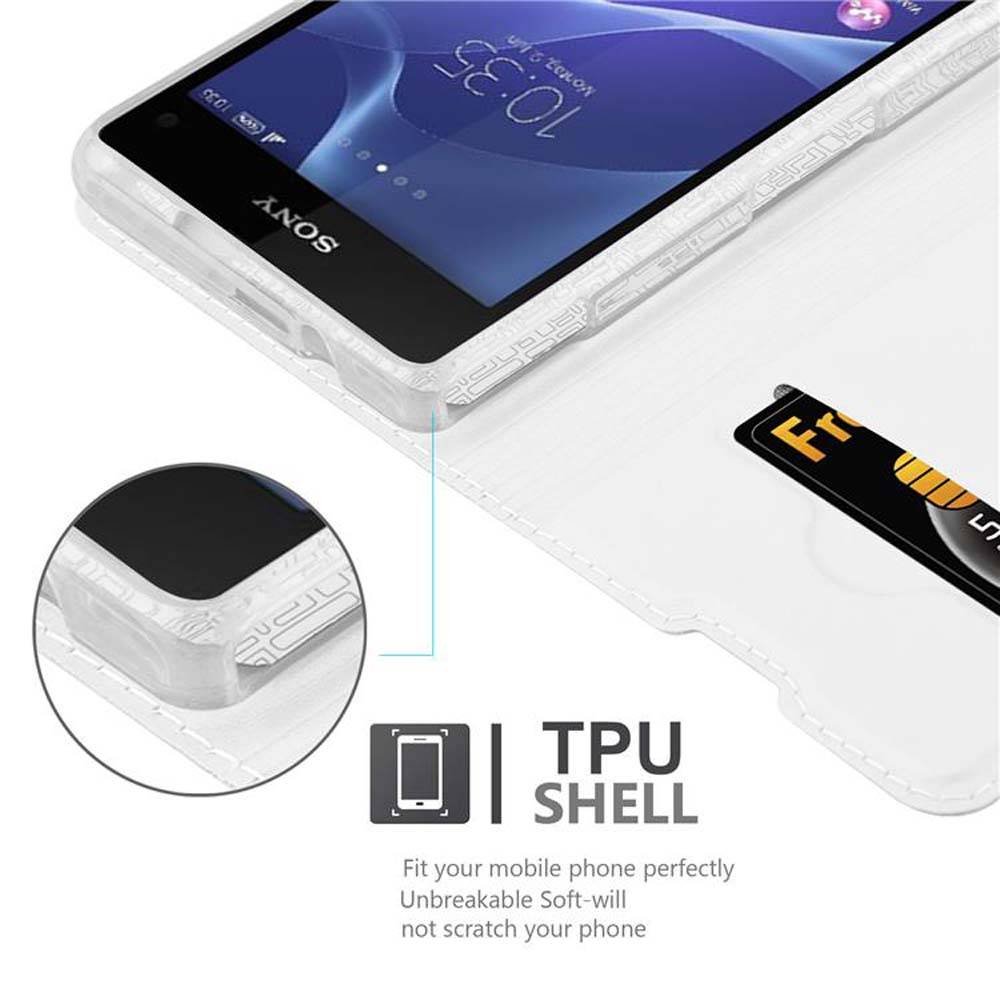 Cadorabo Handyhülle für Sony Xperia Z1 COMPACT Schutz Hülle in Silber Cover Etui Book Case Booklet