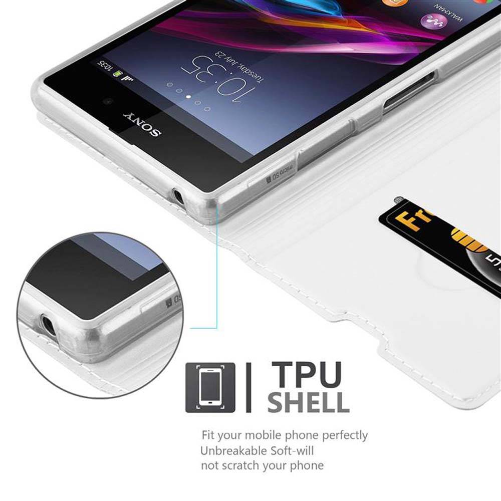 Cadorabo Handyhülle für Sony Xperia Z1 Schutz Hülle in Silber Cover Etui Book Case Booklet